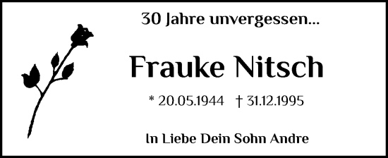 Traueranzeige von Frauke Nitsch von Flensburger Tageblatt