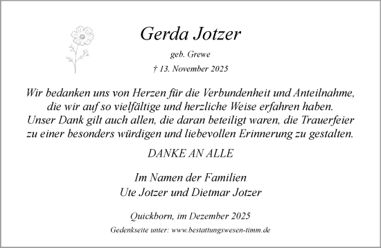 Traueranzeige von Gerda Jotzer von Umschau