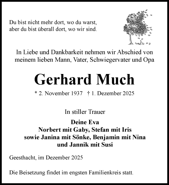 Traueranzeige von Gerhard Much von Wochenend Anzeiger