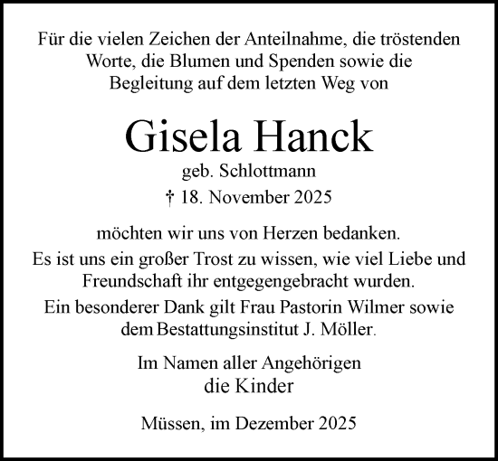 Traueranzeige von Gisela Hanck von Wochenend Anzeiger