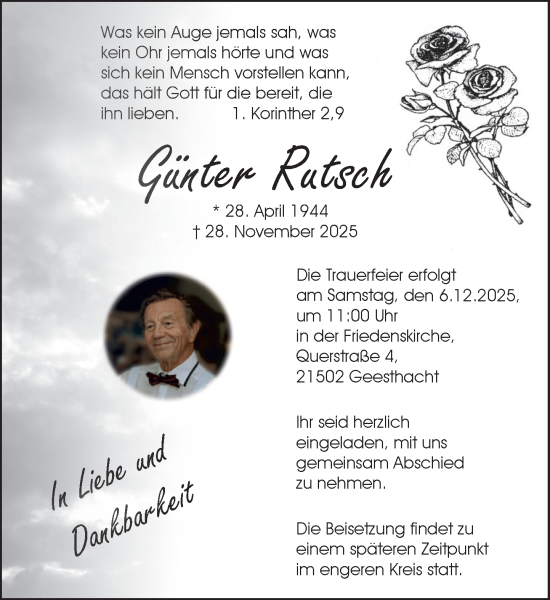 Traueranzeige von Günter Kutsch von Wochenend Anzeiger