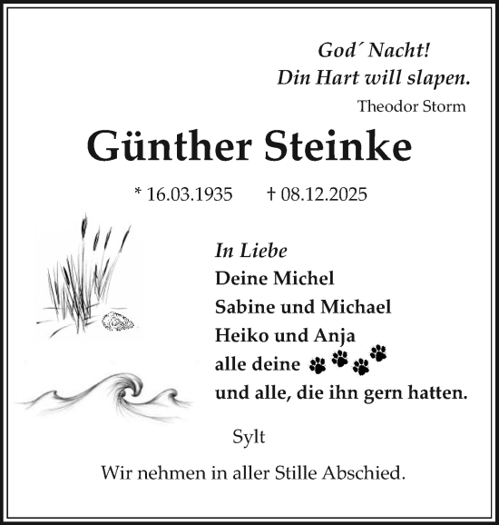 Traueranzeige von Günther Steinke von Sylter Rundschau