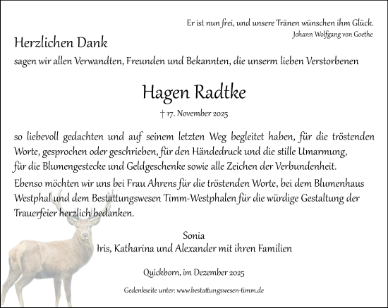 Traueranzeige von Hagen Radtke von Umschau