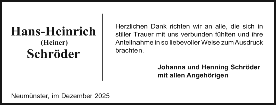 Traueranzeige von Hans-Heinrich Schröder von Holsteinischer Courier