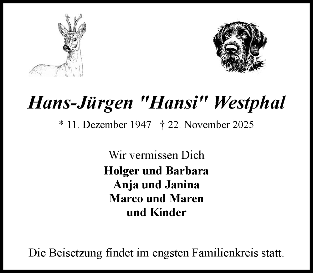  Traueranzeige für Hans-Jürgen Westphal vom 06.12.2025 aus Wochenend Anzeiger