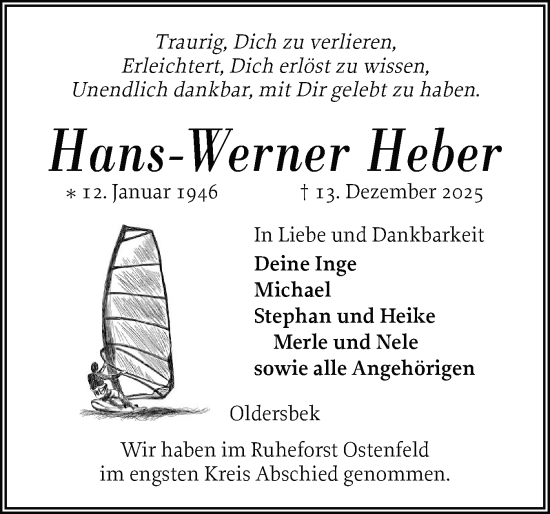 Traueranzeige von Hans-Werner Heber von Husumer Nachrichten, Nordfriesland Tageblatt