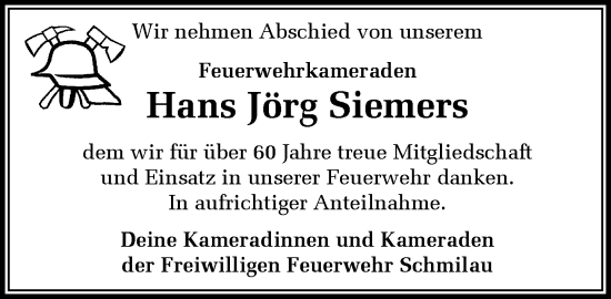 Traueranzeige von Hans Jörg Siemers von MARKT Ratzeburg/Mölln