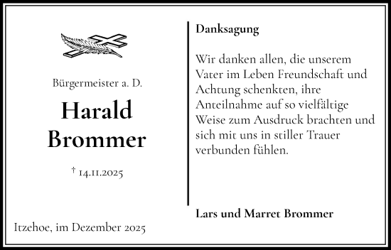 Traueranzeige von Harald Brommer von Norddeutsche Rundschau, Wilstersche Zeitung, Glückstädter Fortuna