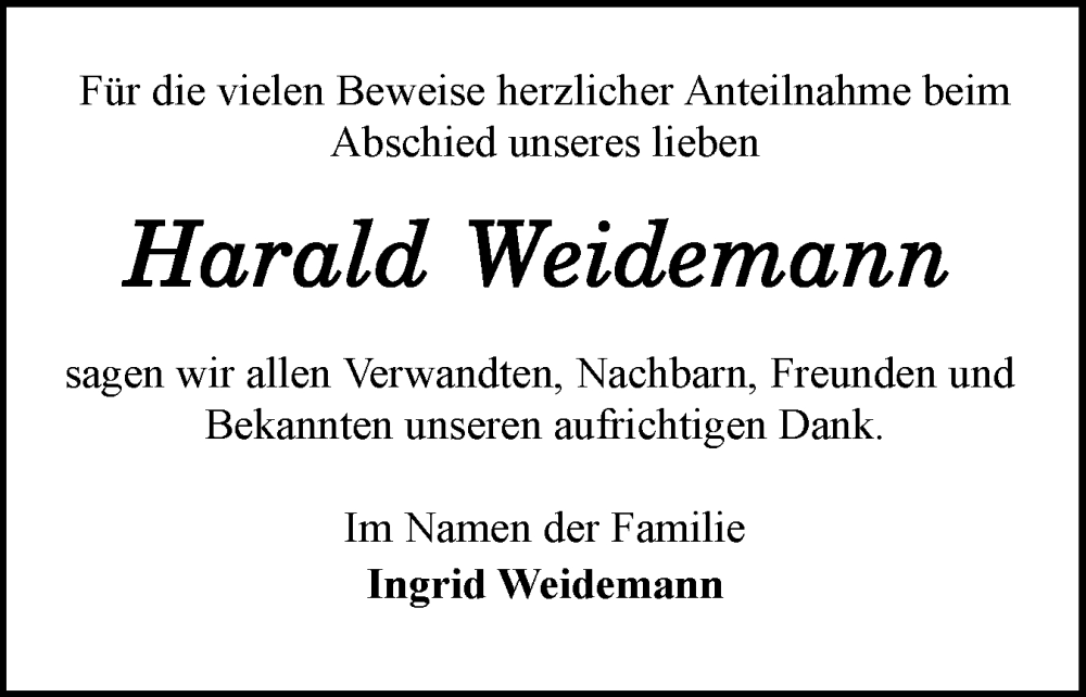 Traueranzeige für Harald Weidemann vom 06.12.2025 aus Flensburger Tageblatt