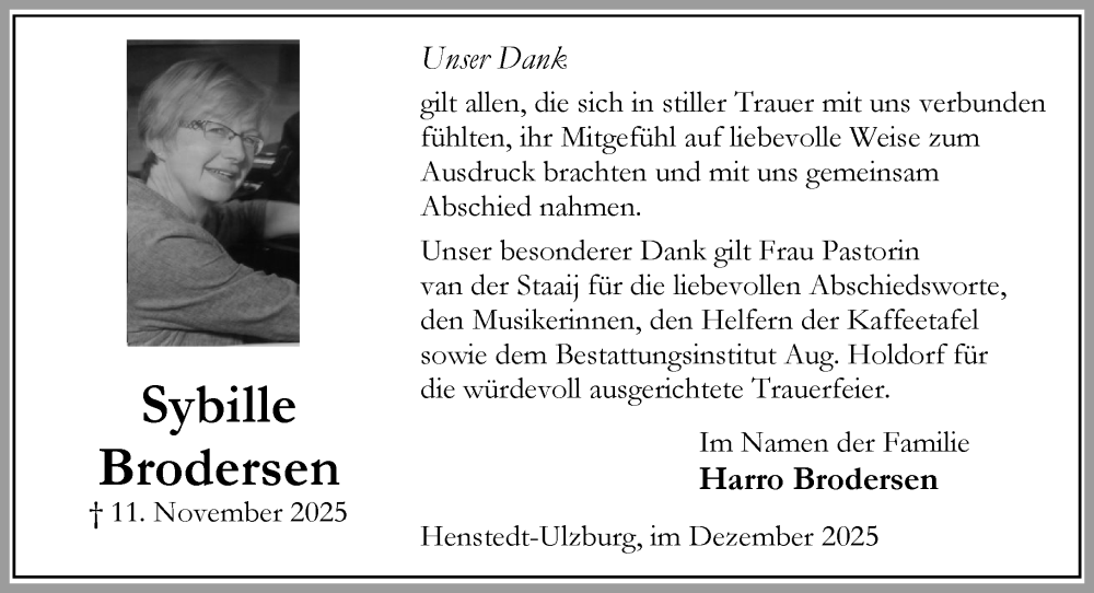  Traueranzeige für Harro Brodersen vom 13.12.2025 aus Umschau