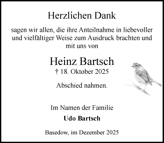 Traueranzeige von Heinz Bartsch von Wochenend Anzeiger
