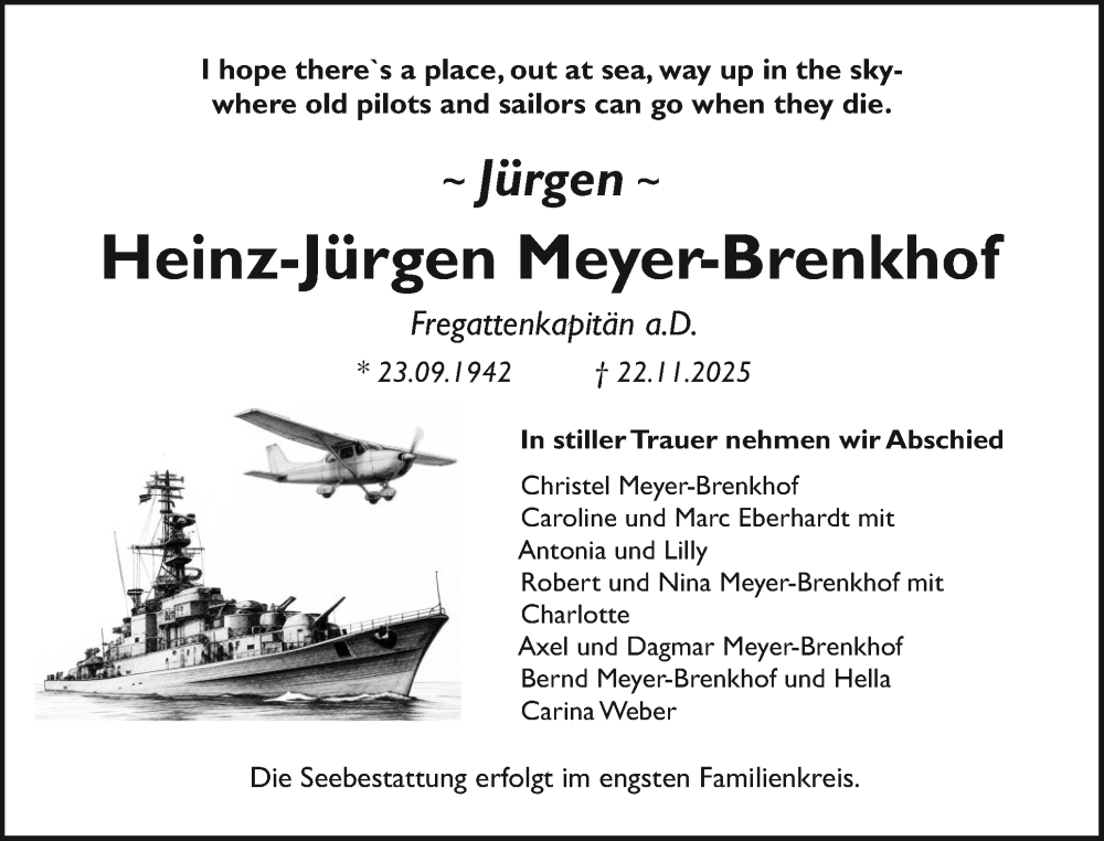  Traueranzeige für Heinz-Jürgen Meyer-Brenkhof vom 06.12.2025 aus Sylter Rundschau