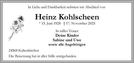 Traueranzeige von Heinz Kohlscheen von Umschau