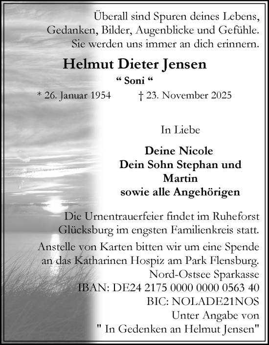 Traueranzeige von Helmut Dieter Jensen von Flensburger Tageblatt