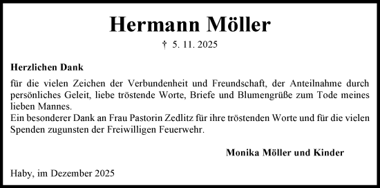 Traueranzeige von Hermann Möller von Eckernförder Zeitung, Hallo Eckernförde