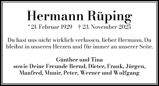 Traueranzeige von Hermann Rüping von Heimatspiegel