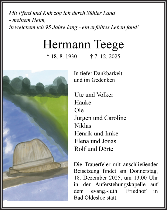 Traueranzeige von Hermann Teege von MARKT Bad Oldesloe/Reinfeld und Stormarner Tageblatt
