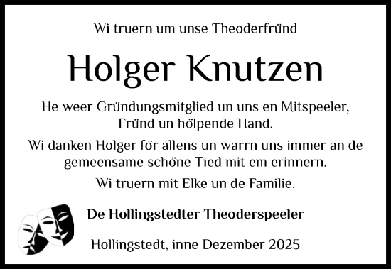 Traueranzeige von Holger Knutzen von Schleswiger Nachrichten, Schlei-Bote