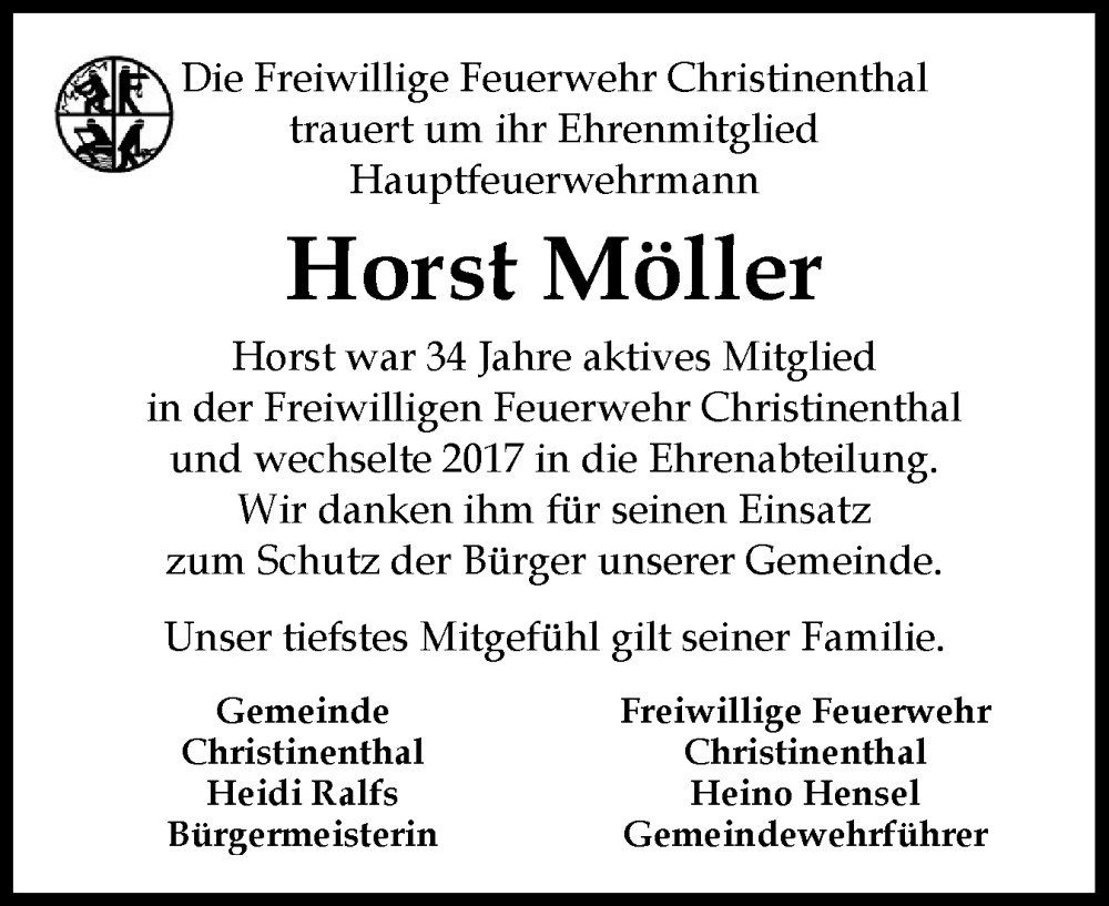  Traueranzeige für Horst Möller vom 06.12.2025 aus Norddeutsche Rundschau, Wilstersche Zeitung, Glückstädter Fortuna
