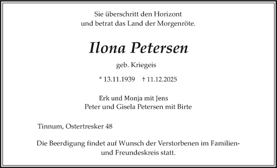 Traueranzeige von Ilona Petersen von Sylter Rundschau
