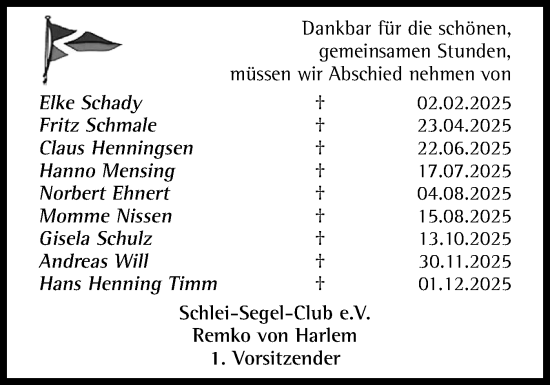 Traueranzeige von In Gedenken  von Schleswiger Nachrichten, Schlei-Bote