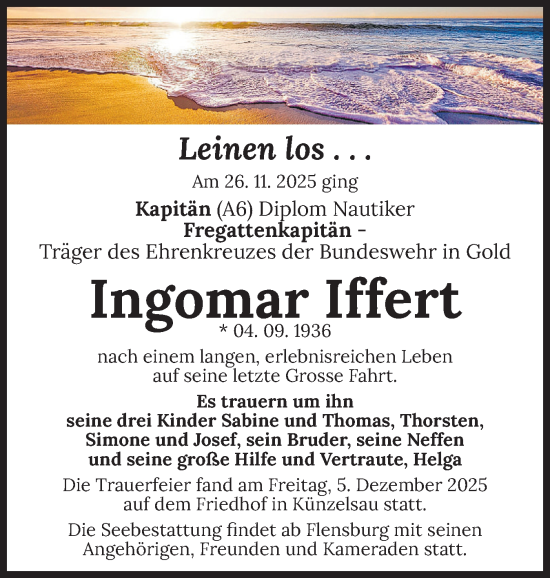 Traueranzeige von Ingomar Iffert von Flensburger Tageblatt