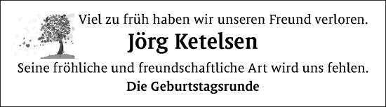 Traueranzeige von Jörg Ketelsen von Region Flensburg