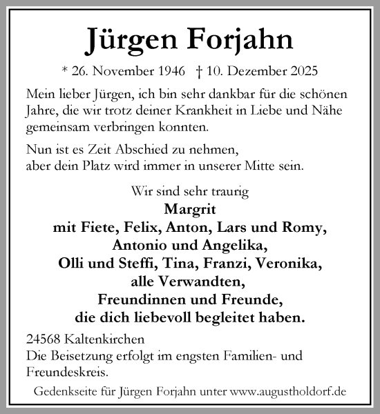 Traueranzeige von Jürgen Forjahn von Umschau