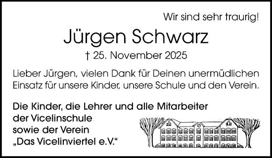 Traueranzeige von Jürgen Schwarz von Holsteinischer Courier