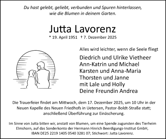 Traueranzeige von Jutta Lavorenz von Uetersener Nachrichten, Der tip am Wochenende