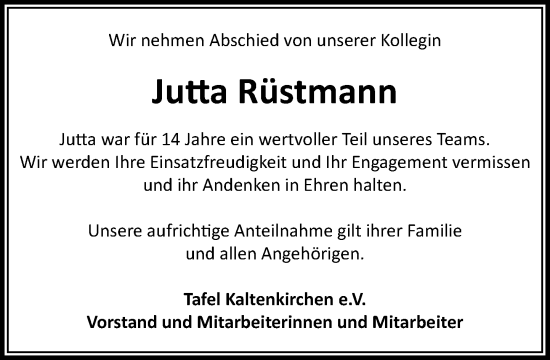 Traueranzeige von Jutta Rüstmann von Umschau