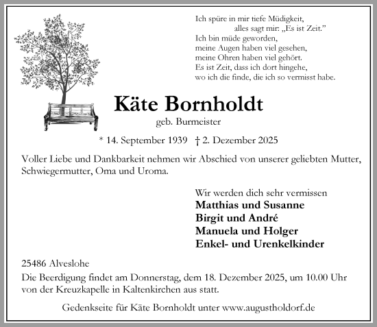 Traueranzeige von Käte Bornholdt von Umschau