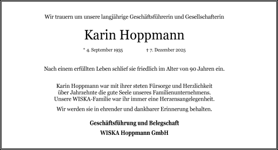 Traueranzeige von Karin Hoppmann von Umschau