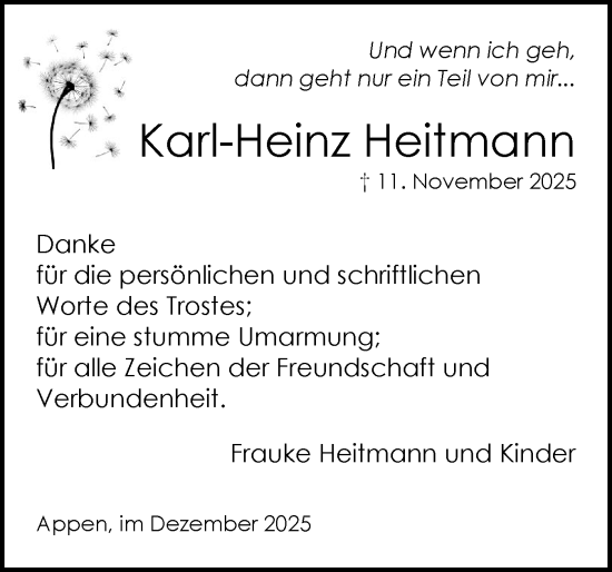 Traueranzeige von Karl-Heinz Heitmann von Region Pinneberg und tip Pinneberg