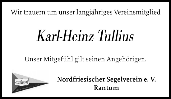 Traueranzeige von Karl-Heinz Tullius von Sylter Rundschau