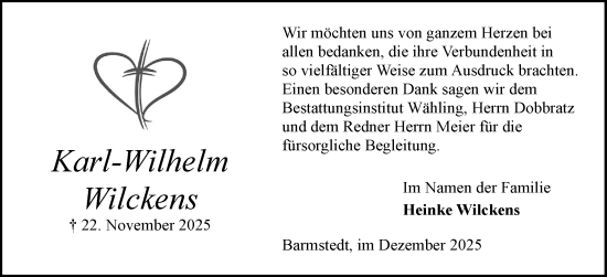 Traueranzeige von Karl-Wilhelm Wilckens von Elmshorner Nachrichten, Barmstedter Zeitung