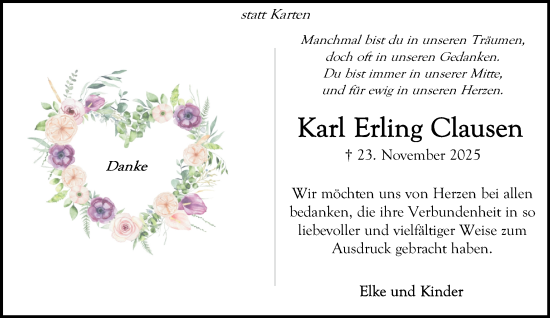 Traueranzeige von Karl Erling Clausen von MARKT Ahrensburg/Bargteheide/Trittau und Stormarner Tageblatt