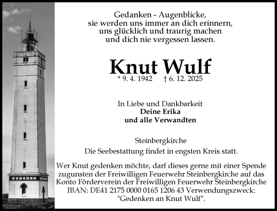 Traueranzeige von Knut Wulf von Flensburger Tageblatt