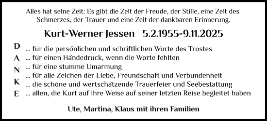 Traueranzeige von Kurt-Werner Jessen von Husumer Nachrichten, Nordfriesland Tageblatt
