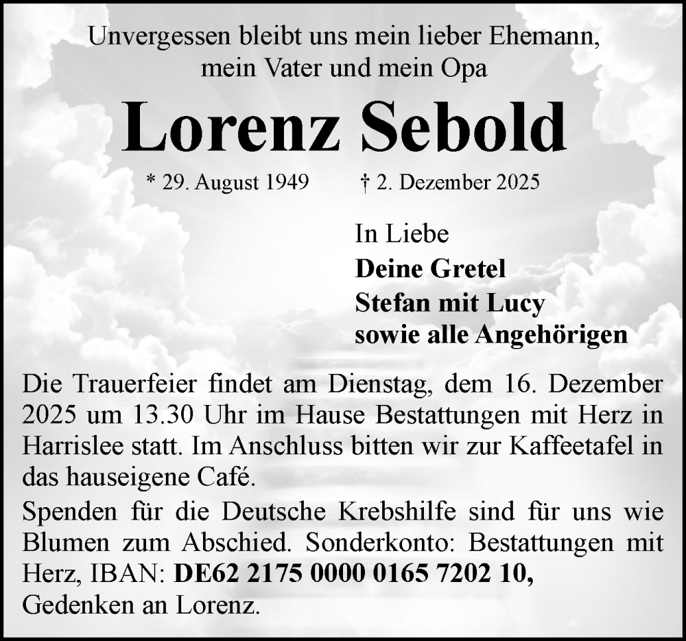  Traueranzeige für Lorenz Sebold vom 06.12.2025 aus Flensburger Tageblatt