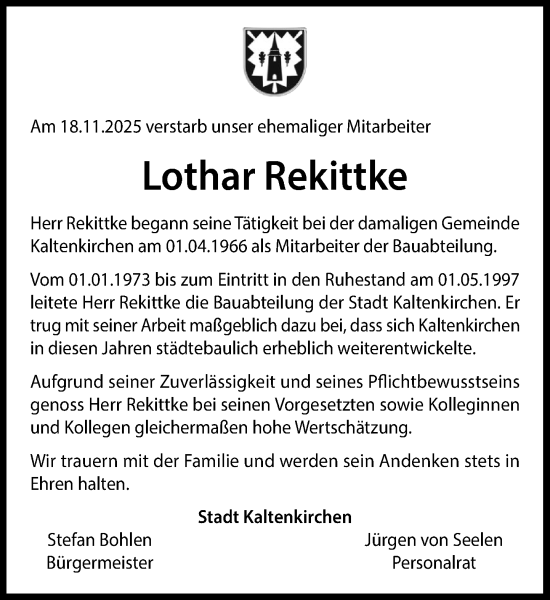 Traueranzeige von Lothar Rekittke von Umschau