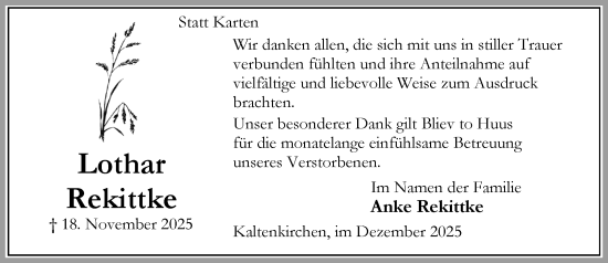 Traueranzeige von Lothar Rekittke von Umschau