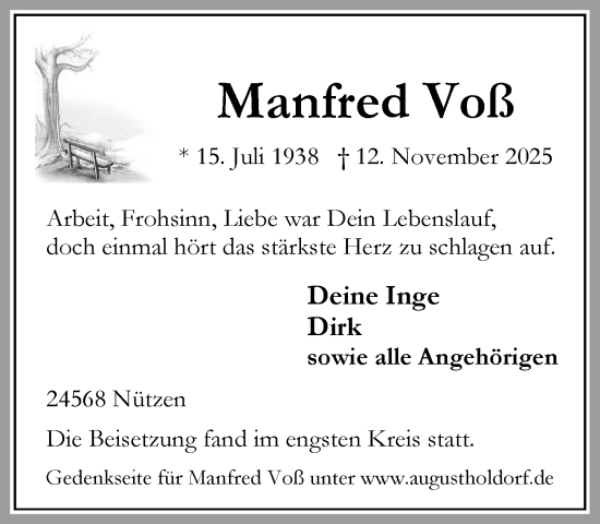 Traueranzeige von Manfred Voß von Umschau