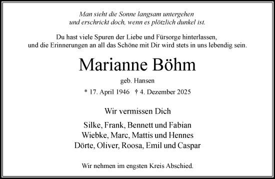 Traueranzeige von Marianne Böhm von MARKT Bad Oldesloe/Reinfeld und Stormarner Tageblatt
