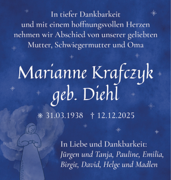 Traueranzeige von Marianne Krafczyk von Region Pinneberg und tip Pinneberg