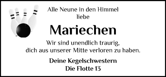 Traueranzeige von Mariechen  von Eckernförder Zeitung, Hallo Eckernförde