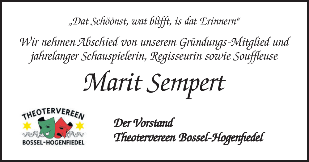  Traueranzeige für Marit Sempert vom 13.12.2025 aus Region Pinneberg und tip Pinneberg