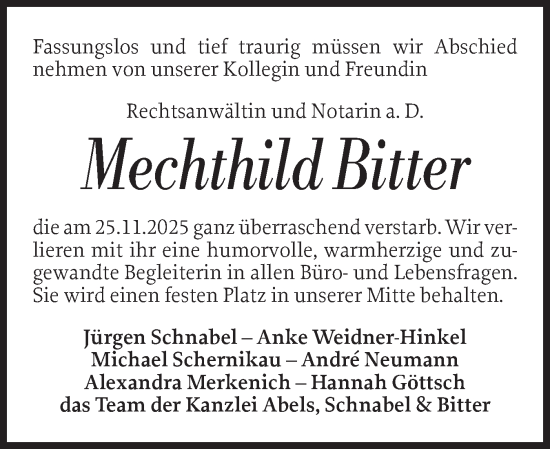Traueranzeige von Mechthild Bitter von Wedel-Schulauer Tageblatt, tip Wedel-Schulauer Tageblatt, tip Rissener Rundschau
