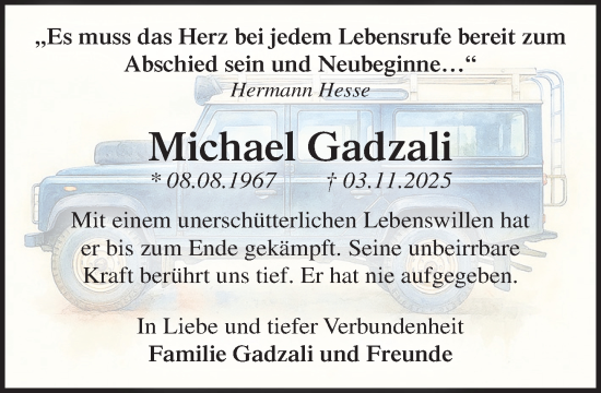 Traueranzeige von Michael Gadzali von MARKT Ahrensburg/Bargteheide/Trittau und Stormarner Tageblatt