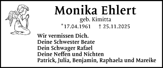 Traueranzeige von Monika Ehlert von Eckernförder Zeitung, Hallo Eckernförde